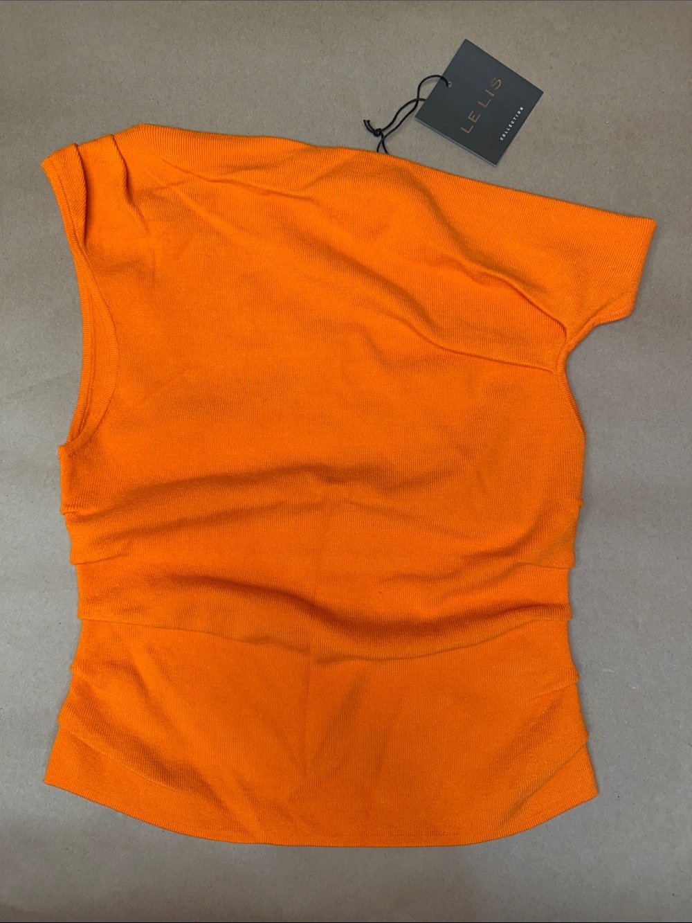 Le Lis Bright Orange One-Shoulder Ribbed Tank